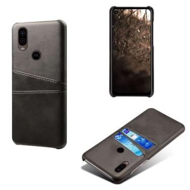 Imagem de Capas Compatível com MOTO One Vision,tampa protetora de couro falso,design de saco de cartão com 2 fendas de cartão atrás,proteção anti-impressão digital e anti-gota-Black
