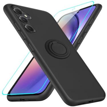 Imagem de Capa para celular Samsung Galaxy M55 5G com protetor de tela de vidro, suporte de anel giratório de 360° com suporte/suporte de silicone TPU à prova de choque capa protetora para Samsung Galaxy M55 5G