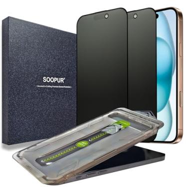 Imagem de SOOPUR Pacote com 2 protetores de tela de privacidade fosco, [remoção automática de poeira e alinhamento automático] 25° anti-espião, excelente proteção de privacidade, película de vidro temperado