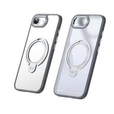 Imagem de Capa protetora transparente fosca com suporte magnético giratório 360˚ e anel duplo para iPhone 16E (para iPhone 16E/transparente)