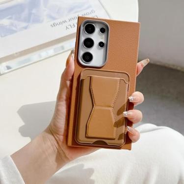 Imagem de Capa de couro com suporte para cartão e carteira para Samsung S25 Edge S24 S23 S22 Plus Ultra FE A56 A36 A26 A16 A55 A35 (para Galaxy S24 Ultra/Marrom)