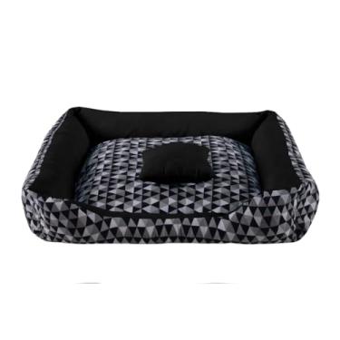 Imagem de Cama pet shop grande (G) caminha para cachorro gato fundo impermeável lavavel com zíper(Geometrico preto (G))