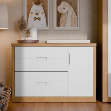 Imagem de Cômoda Infantil Tutto New 1 Porta e 4 Gavetas 100% MDF Cor Branco e Fr