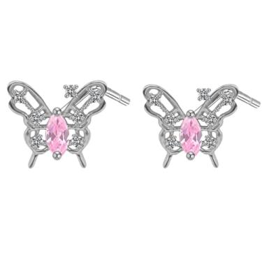 Imagem de Niaspi Anel de nariz de borboleta de cristal para mulheres em forma de L aço inoxidável 316L rosa zircônia cúbica borboletas parafusos de nariz hipoalergênico piercing de narina joia (prata)