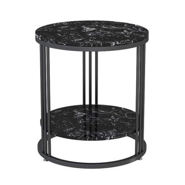 Imagem de Mesa De Centro Redonda Mesa Lateral Redonda De Mármore Moda Nórdica Mesa De Centro De Arte Em Ferro Mesa De Cabeceira Mesa De Canto Para Quarto Sala De Estar, Black