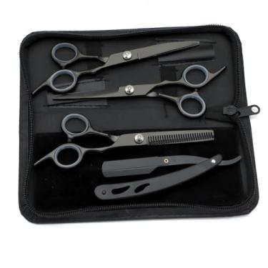 Imagem de Kit Barbeiro 3 Tesouras Fio Navalha Desfiadeira Profissionais para Cabeleireiro(Preto)