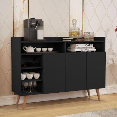 Imagem de Armário Balcão Buffet Aparador Retrô 3 Portas Giga Móveis Celta Preto
