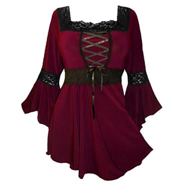 Imagem de Dare to Wear Espartilho renascentista: blusa feminina vitoriana gótica boho festival camponesa feira cosplay renda, Borgonha, 1X