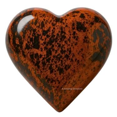 Imagem de Pedra de palmeira de coração de obsidiana mogno – Pedra de massagem de bolso para equilíbrio natural de chacras corporais, cura Reiki, grade de cristal (pacote com 1)