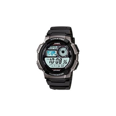 Imagem de Casio Série AE1000W | Relógio digital masculino | Preto | 100 m WR | Multi Alarmes | Cronômetro de 100 SEC | Temporizador de contagem regressiva | Mapa Mundial | Luz LED | Visor analógico LC | Bateria