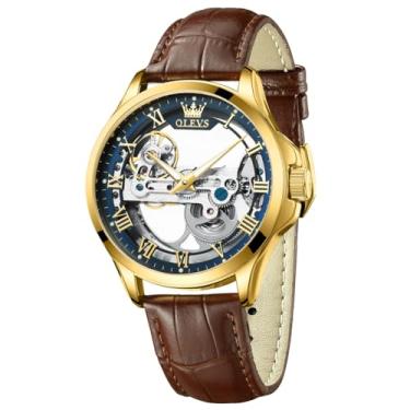 Imagem de OLEVS Relógio automático masculino moderno, esqueleto, corda automática, couro mecânico, relógios de pulso masculinos, mostrador grande, fácil leitura, negócios, luxuoso, masculino, luminoso, à prova