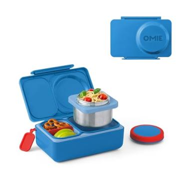 Imagem de Omie Lancheira OmieBox UP para crianças | Lancheira isolada | Pote térmico à prova de vazamento com isolamento a vácuo | Pacote de gelo refrigerador | 2 compartimentos (azul cósmico)