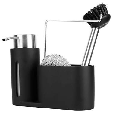 Imagem de lyrlody Solução de Economia de Espaço, Acessório de Cozinha Versátil, Design resistente. Rack de Pano de Prato, Rack de Armazenamento de Utensílios de Mesa preto. Com o Dispensador de Detergente,