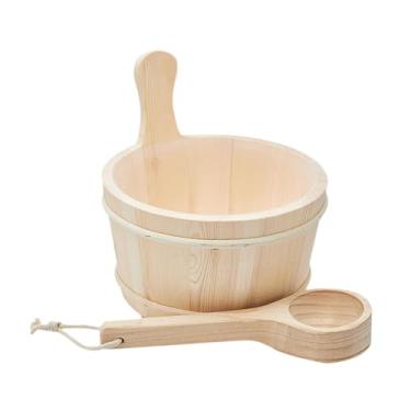 Imagem de ＡＷＨＡＯ Balde de madeira para sauna com concha e alça, kit inicial para sauna, presentes, balde de água, conjunto de acessórios para sauna a vapor, banho, spa
