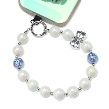 Imagem de XIXIAOYAN Pulseira de telefone com contas para mulheres – Capa elegante antifurto com as mãos livres para iPhone com corrente brilhante e fecho de prata, pingente de telefone seguro chaveiro pulseira