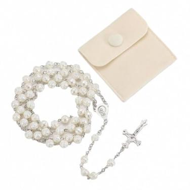 Imagem de Compra de contas de oração de vidro, contas de oração de rosas católicas, colares de pérolas soltas católicas e o presente de confirmação da primeira comunhão na cruz de Jesus Cristo, bem como bolsas
