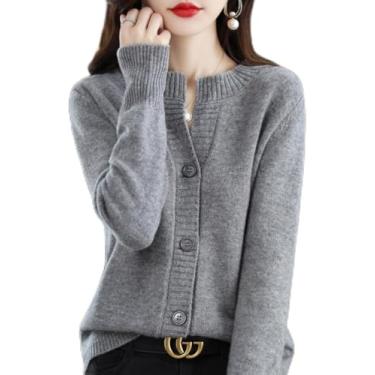Imagem de Loose Outono E Inverno Novo 100% Puro Cashmere Das Mulheres Malha Cardigan Camada Externa Camisola Em Torno Do Pescoço Casaco, Grey, XL