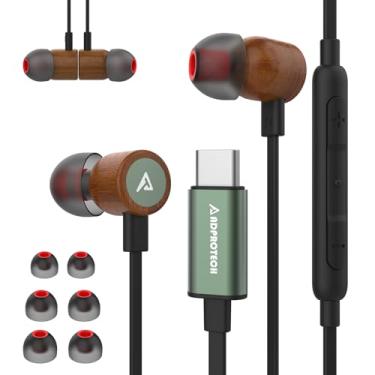 Imagem de Fones de ouvido USB C para iPhone 16, fones de ouvido tipo C, madeira de pera vermelha, estéreo, HiFi com controle remoto e microfone, fones de ouvido USB C compatíveis com iPhone 16/15 Pro Max