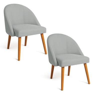 Imagem de Kit 02 Cadeiras Poltrona de Jantar Luna Suede Pés Palito Castanho - Pallazio