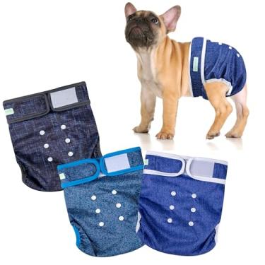 Imagem de wegreeco Fraldas femininas para cães extragrande sem furo na cauda em Morandi, fraldas reutilizáveis para buldogue francês (jeans 2GG)