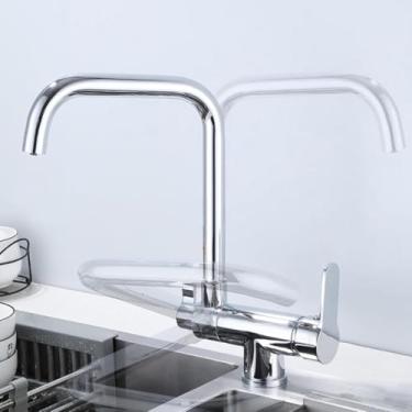 Imagem de Torneiras De Filtro De água De 3 Vias Torneira De Cozinha Torneira Misturadora De Bico Giratório Torneira De água Potável, Chrome