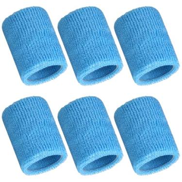 Imagem de 6 pulseiras esportivas esportivas absorventes de pulso para crianças, mulheres e homens, faixa de suor para tênis, basquete, futebol, corrida, ginástica, golfe, malhar (azul claro)