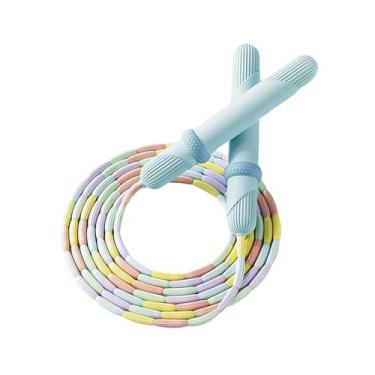 Imagem de UGPLM Corda de pular infantil macia com contas para exercícios ao ar livre, corda de pular segmentada ajustável para piso de cimento, para iniciantes, Azul