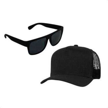 Imagem de Kit 1 Boné Fé Preto Ajustavél Com Oculos Preto Escuro - 8Cm - Loaaquit