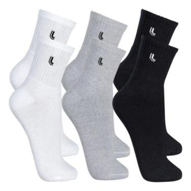 Imagem de Meia Cano Médio Sport Walk Lupo Preta Kit 3 Pares, Branco, Cinza, Pret