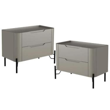 Imagem de Kit 02 Mesas De Cabeceira Orgânica 2 Gavetas Pés Industrial Preto Blis