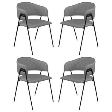 Imagem de Conjunto 4 Cadeiras Veneza Couro Cinza Metal Preto