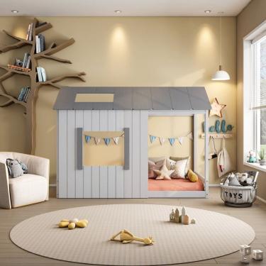 Imagem de Cama Infantil Montessoriana Cabana Pkolino Off White-cinza Claro