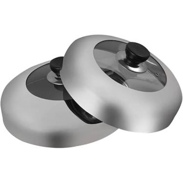 Imagem de 2 Pcs Aço Inoxidável Tampa De Alinhavo Tampa De Vapor Com Visualização De Vidro Queijo Cúpula De Fusão Para Família, Hotel, Restaurante, Festas De Cozinha, Silver, 28.8 * 8cm