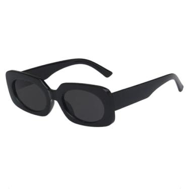 Imagem de Óculos de sol feminino retangular pequeno, óculos de sol masculino retrô para viagem, direção, pesca, UV400 (preto e cinza)