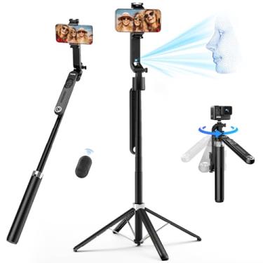 Imagem de Basike Tripé para Celular 1,8 m com Rastreamento Automático – Bastão de Selfie Dobrável Portátil com Controle Remoto, Rotação 360°, Base Quadrúpede Reforçada, Compatível com Câmeras, GoPro e iPhone