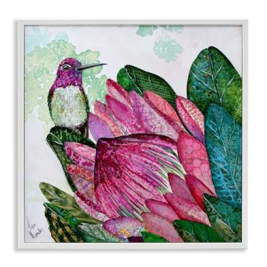Imagem de Stupell Industries Design de arte giclée emoldurado branco beija-flor e Protea por Lisa Morales, 61 x 61 cm