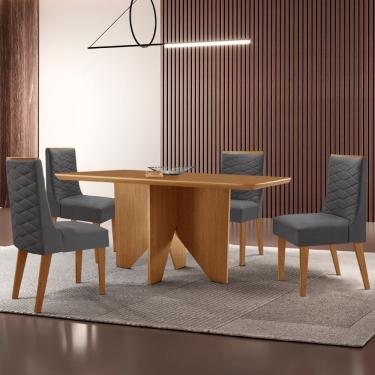 Imagem de Mesa Evora 120 Mdf Canto Com 4 Cadeiras Safira Veludo Grafite Naturalle