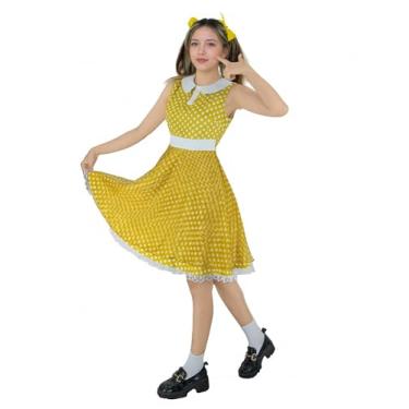 Imagem de PAINEOMN Gabby Costume Women Toy Doll Story Cosplay Polka Dot Yellow Dress Bowknot Hair Clip Socks Set Halloween Adult Outfit L