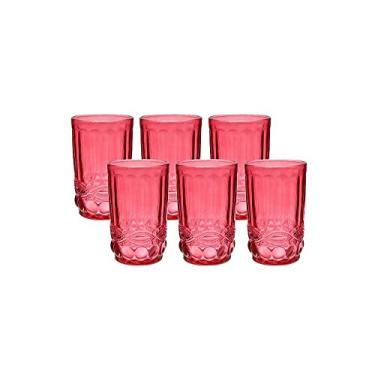 Imagem de Mimo Style Jogo de 6 Copos de Vidro Vermelho 340ml Linha Laço Verre com Alto Relevo, Kit Prático para Sua Cozinha, Ideal para Servir Água, Suco e Outras Bebidas. Elegante Para Todas as Ocasiões