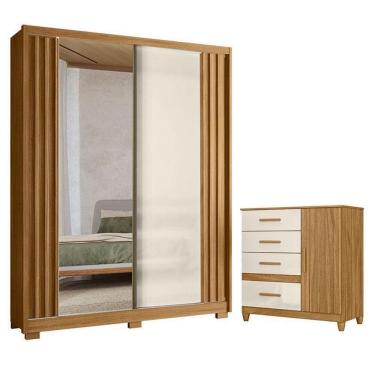 Imagem de Guarda Roupa Solteiro Colorado E Cômoda Vênus Freijó Off White Com Espelho E Pés - Moval