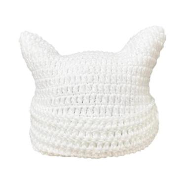 Imagem de Gorro Feminino De Inverno Listrado Com Orelhas De Gato, Estilo Coreano
