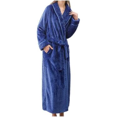 Imagem de Roupas Para Casa Estampas Florais De Pelúcia Spa Roupão De Banho Longo Roupões De Banho Para Mulheres Pijamas De Flanela Cintura Homewear W Bolsos Camisola Pijamas Gravata Slim Fit, Blue, M