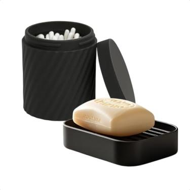 Imagem de Kit 2em1 Banheiro Porta Cotonetes Minimalista Elegante E Saboneteira Moderna Lavabo Box Pia (Preto)