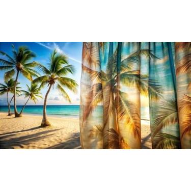 Imagem de Quadro Decorativo com Estampa Abstractshadows Palm Trees Draperies Beach 40 x 40 Papel 2 unidades