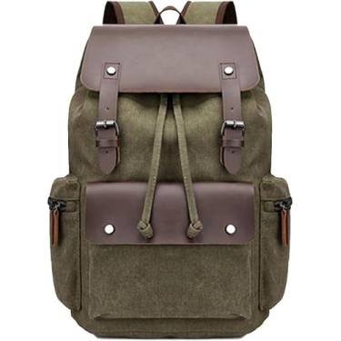 Imagem de Mochila De Couro Casual Unissex Vintage, Mochila De Lona, Mochila De Viagem, Mochila, Bolsa De Ombro Ao Ar Livre, Mochila Para Laptop Homens Mulheres, Khaki