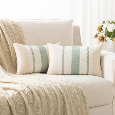 Imagem de Alsoo Conjunto de 2 capas de almofada Boho 30,5 x 50,8 cm, verde sálvia, decoração de casa rústica, para sofá, sala de estar, casa de fazenda, moderna, neutra boêmia e rústica