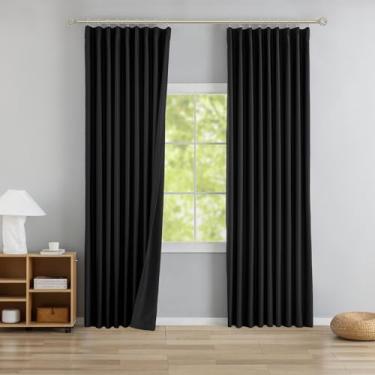 Imagem de DONREN Cortinas blackout pretas plissadas com aba traseira 101,6 cm L x 304,8 cm C