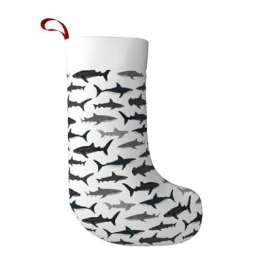 Imagem de Meias náuticas de Natal para meninos Sharks para lareira, decoração de punho branco, 45,7 cm, supermacia, grande, para presente de Natal - decoração de férias em família