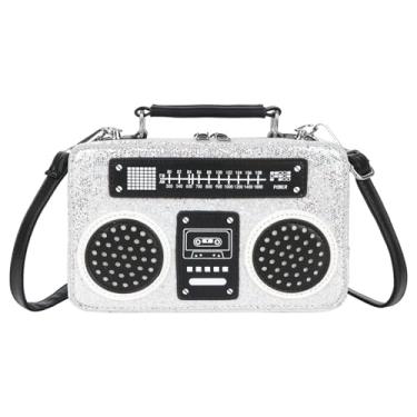 Imagem de Bolsa de mão vintage para gravador de rádio, alça de metal, alça de metal, bolsa de ombro pequena, Ba-glitter prata, Bolsa clutch transversal