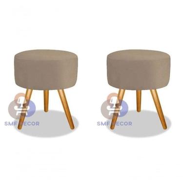 Imagem de Kit 02 Puff Redondo Pés Palito capuccino